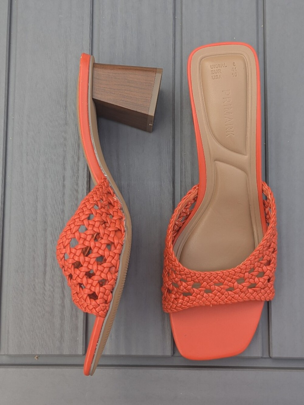 BNWT! Women’s Braided Slide Heels in Coral Orange, Primark London, Sz 10M